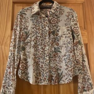 Andrew & Co 100% Cotton Floral Button Down Vintage Cottagecore Sheer Boho Top S